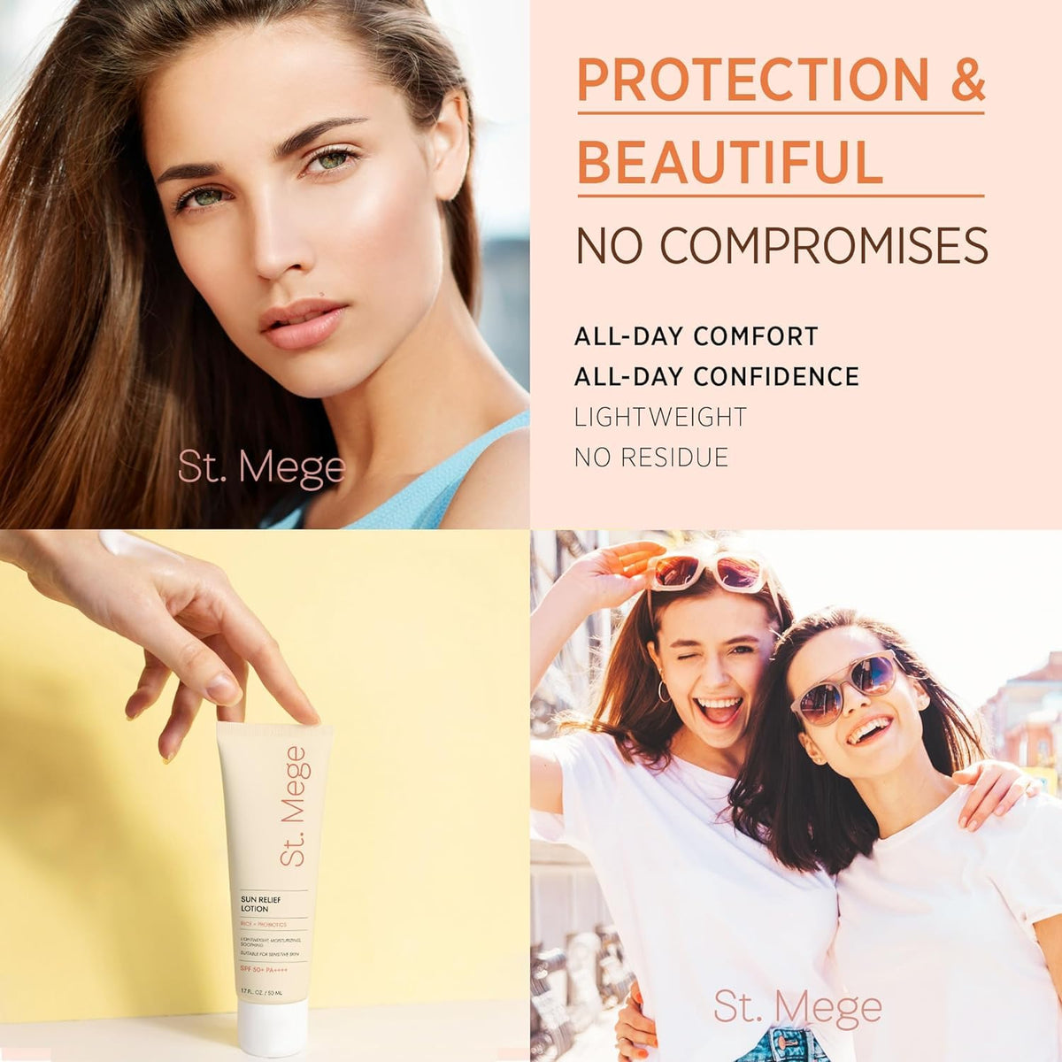 St. Mege label ingredients detail highlighting rice extract and probiotics benefits
