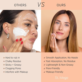 St. Mege tube size comparison demonstrating compact 60ml travel convenience