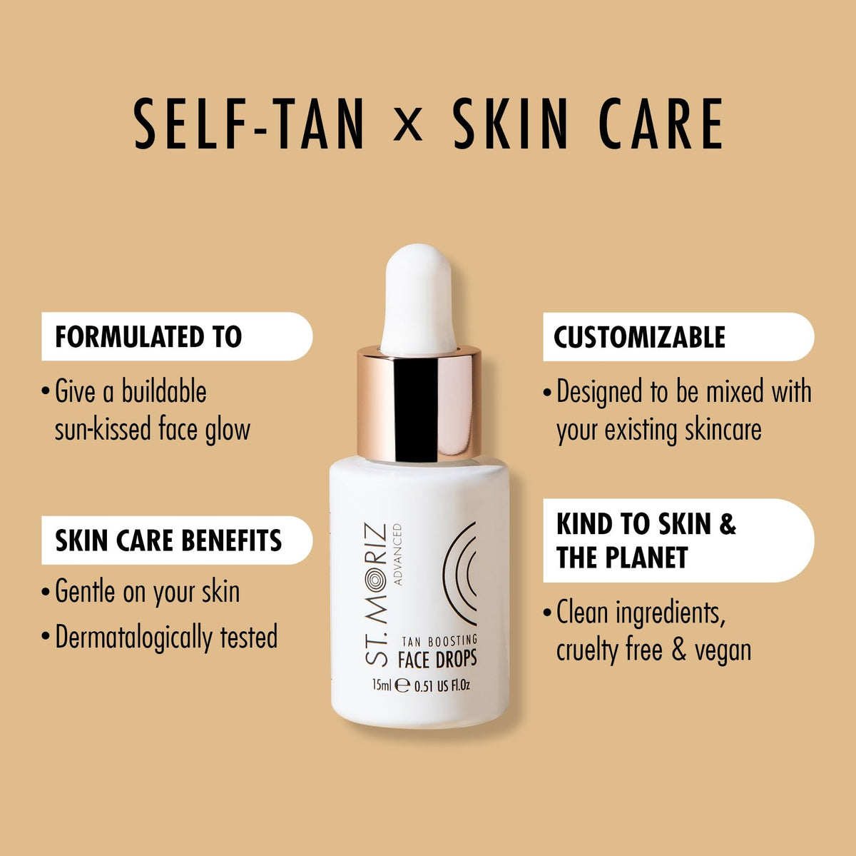 ST. MORIZ dropper close-up dispensing precise drops for controlled tanning