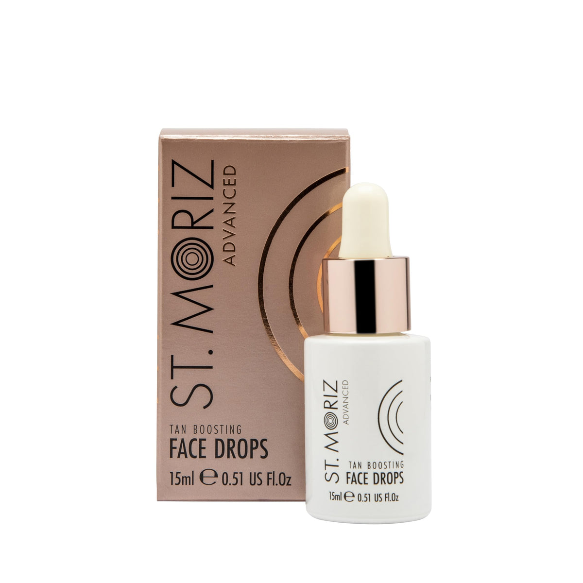 ST. MORIZ bottle front view showing compact travel-friendly design and quick results