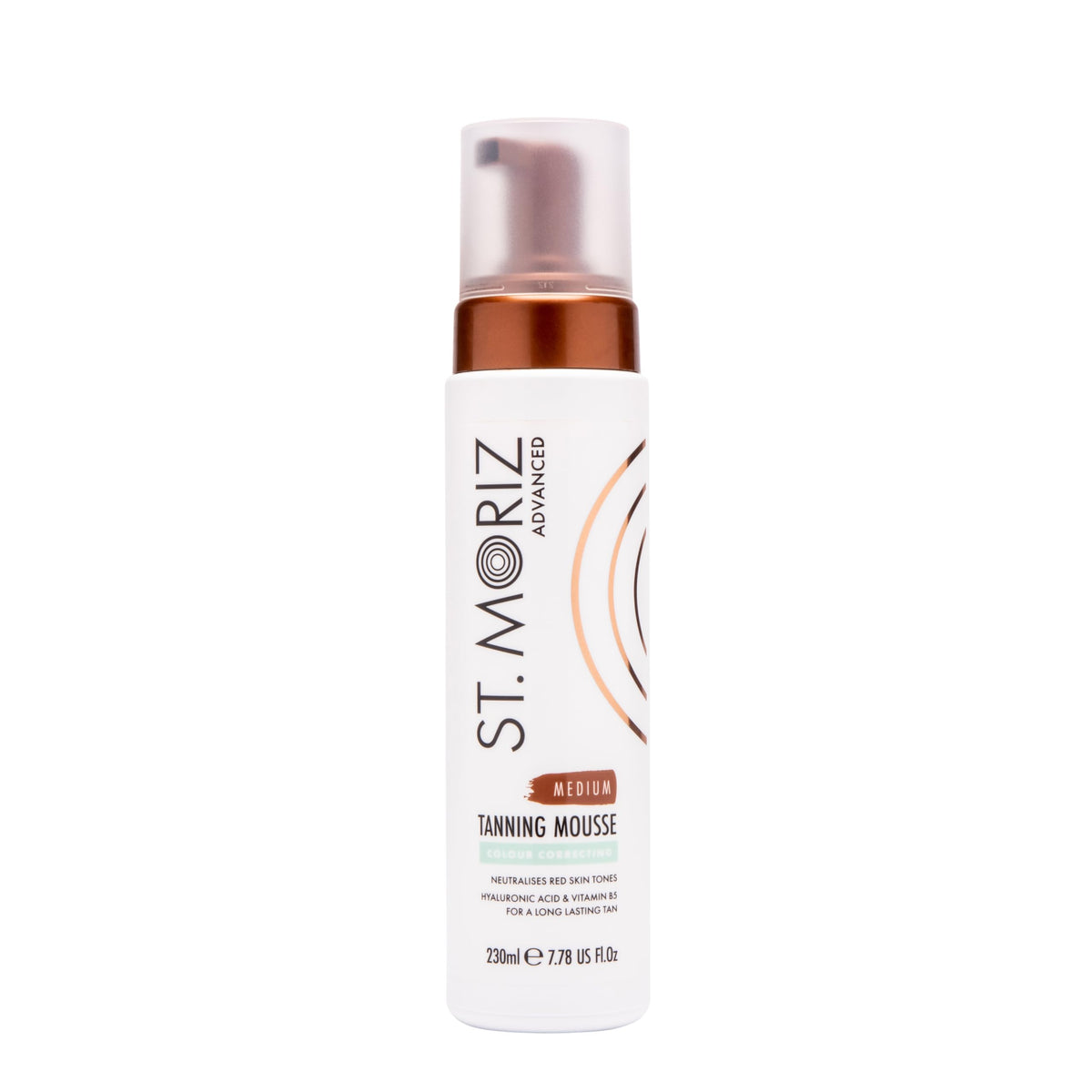 ST. MORIZ front packaging showing medium self tanner mousse benefits