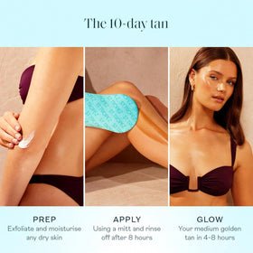 St.Tropez application with mitt demonstrating streak-free coverage