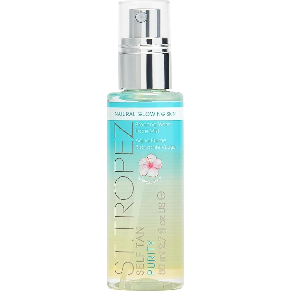 St.Tropez face mist front packaging showing bottle and label, promotes easy tanning