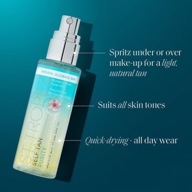 Close-up of St.Tropez mist texture on skin, highlights lightweight feel