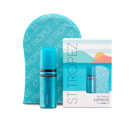 St.Tropez mini kit front packaging showing product and mitt, ideal for travel
