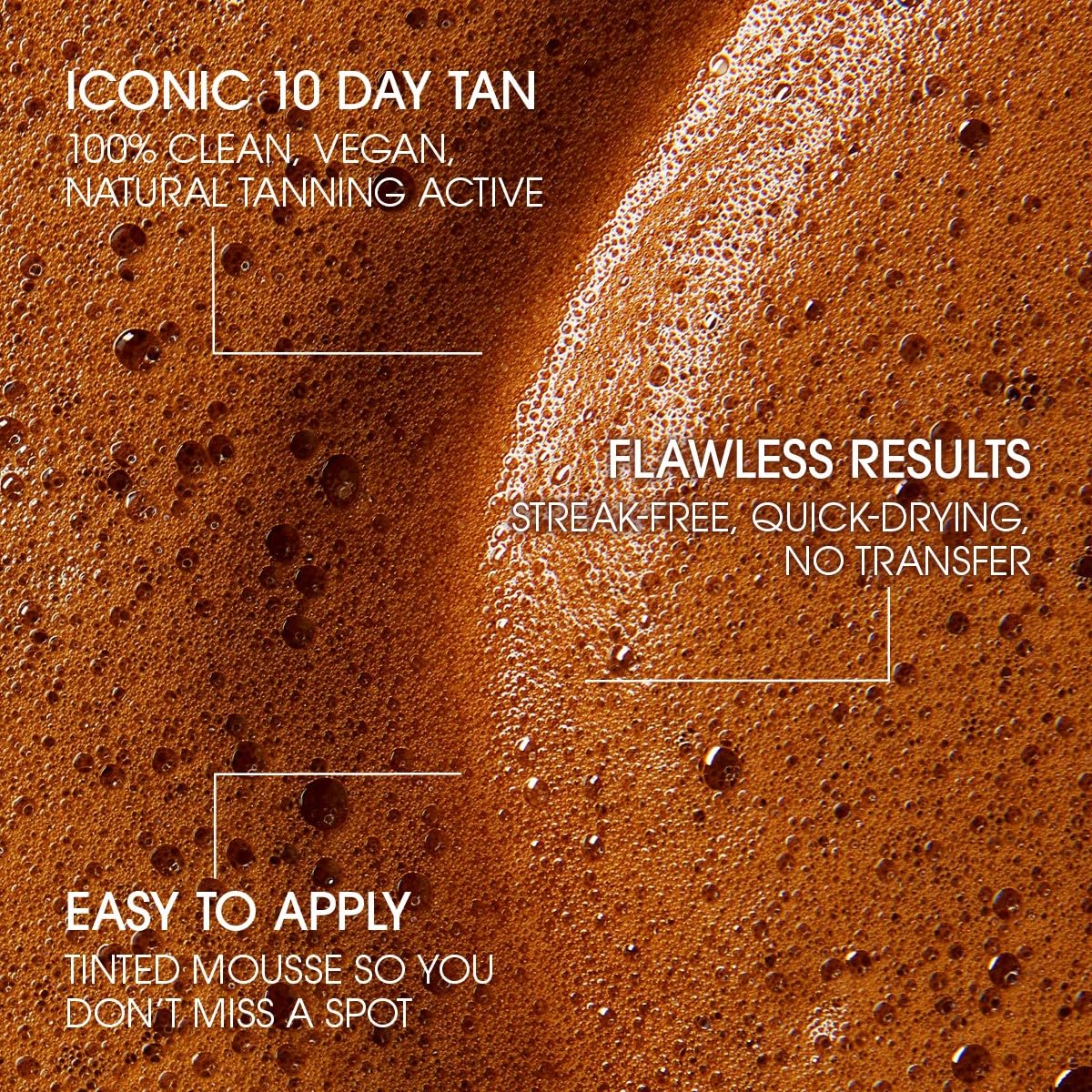 St.Tropez mousse texture close-up illustrating lightweight, blendable consistency