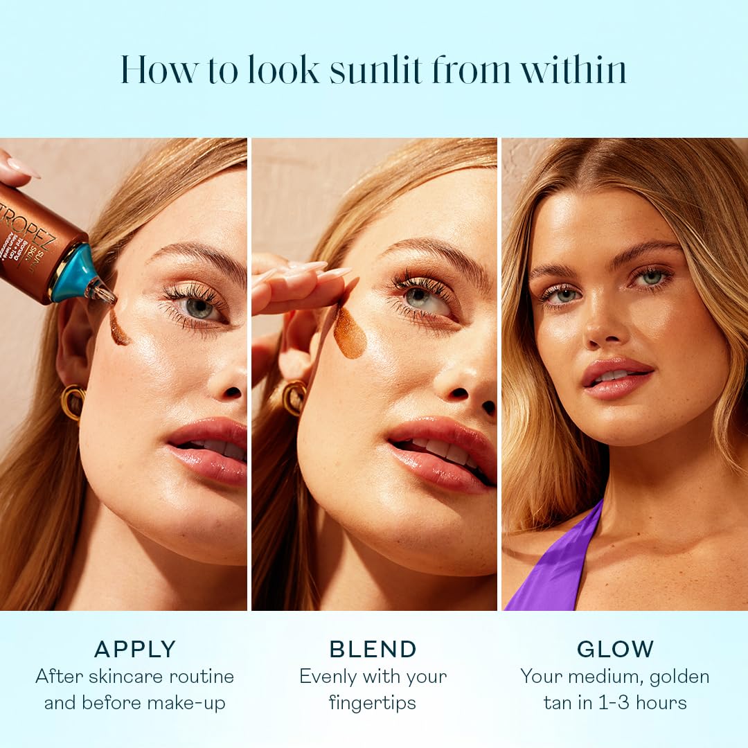 St.Tropez open bottle with hyaluronic cue highlighting hydration benefit