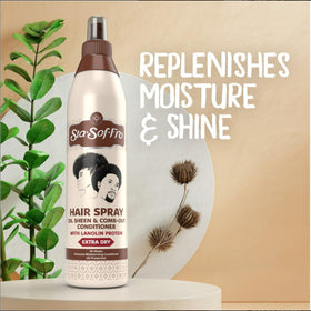 Sta-Sof-Fro in-use detangling hair, showing slip for easier combing and styling