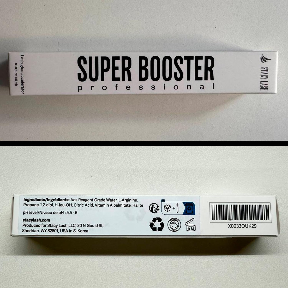 STACY LASH label close-up showing vegan, latex-free formula benefits