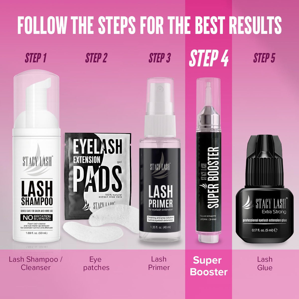STACY LASH booster beside eyelash glue setup demonstrating improved workflow
