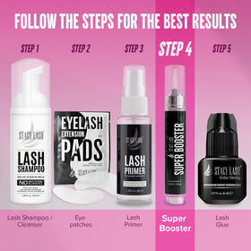 STACY LASH booster beside eyelash glue setup demonstrating improved workflow