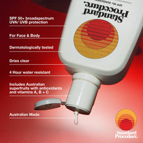 Standard Procedure sunscreen texture close-up showing fast-absorbing finish