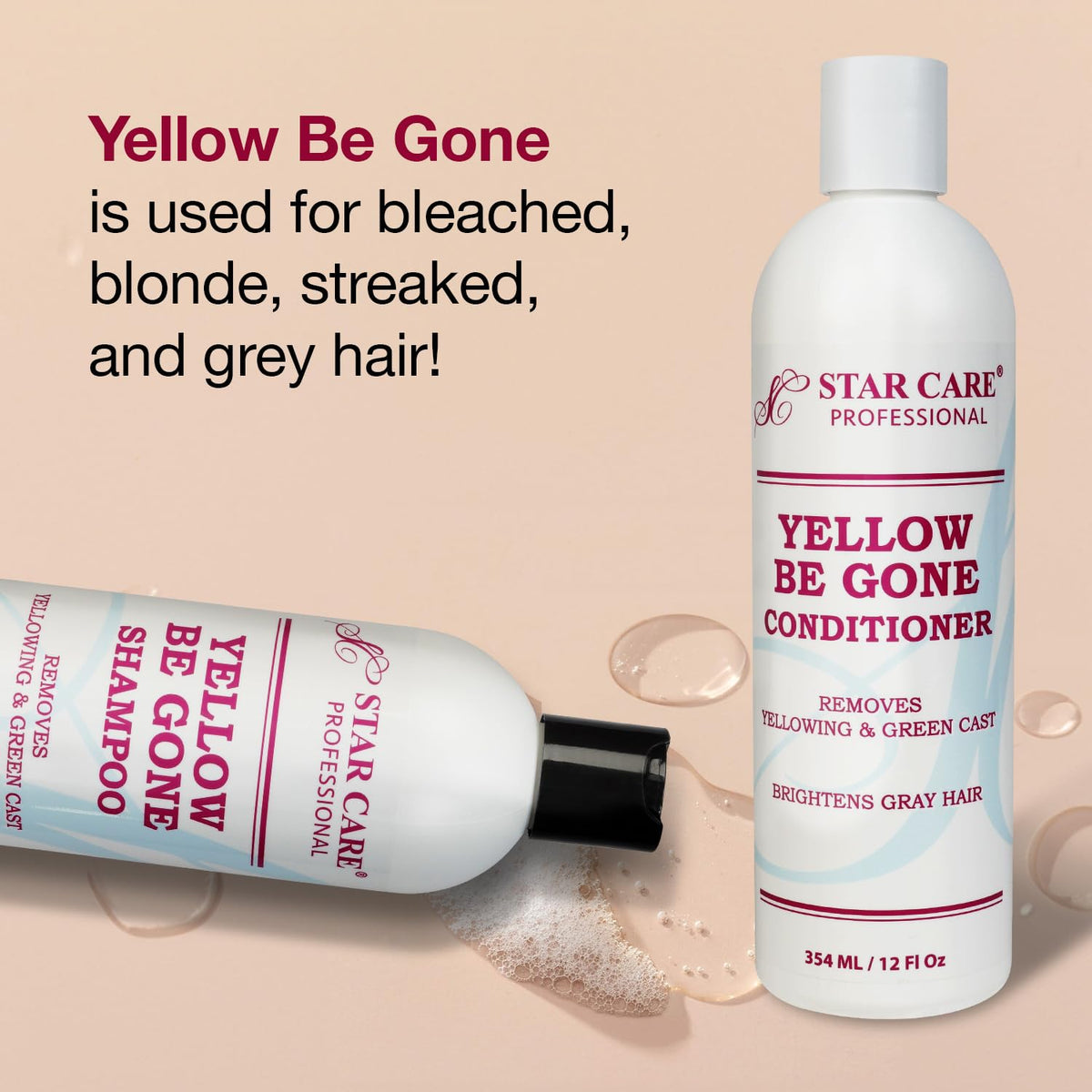 STAR CARE before and after on blonde hair demonstrating reduced brass