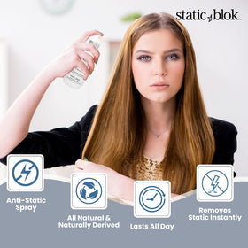 Static Blok mist on hair reducing flyaways for a smooth finish