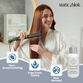 Static Blok 2oz travel bottle in hand for portability and quick touch-ups