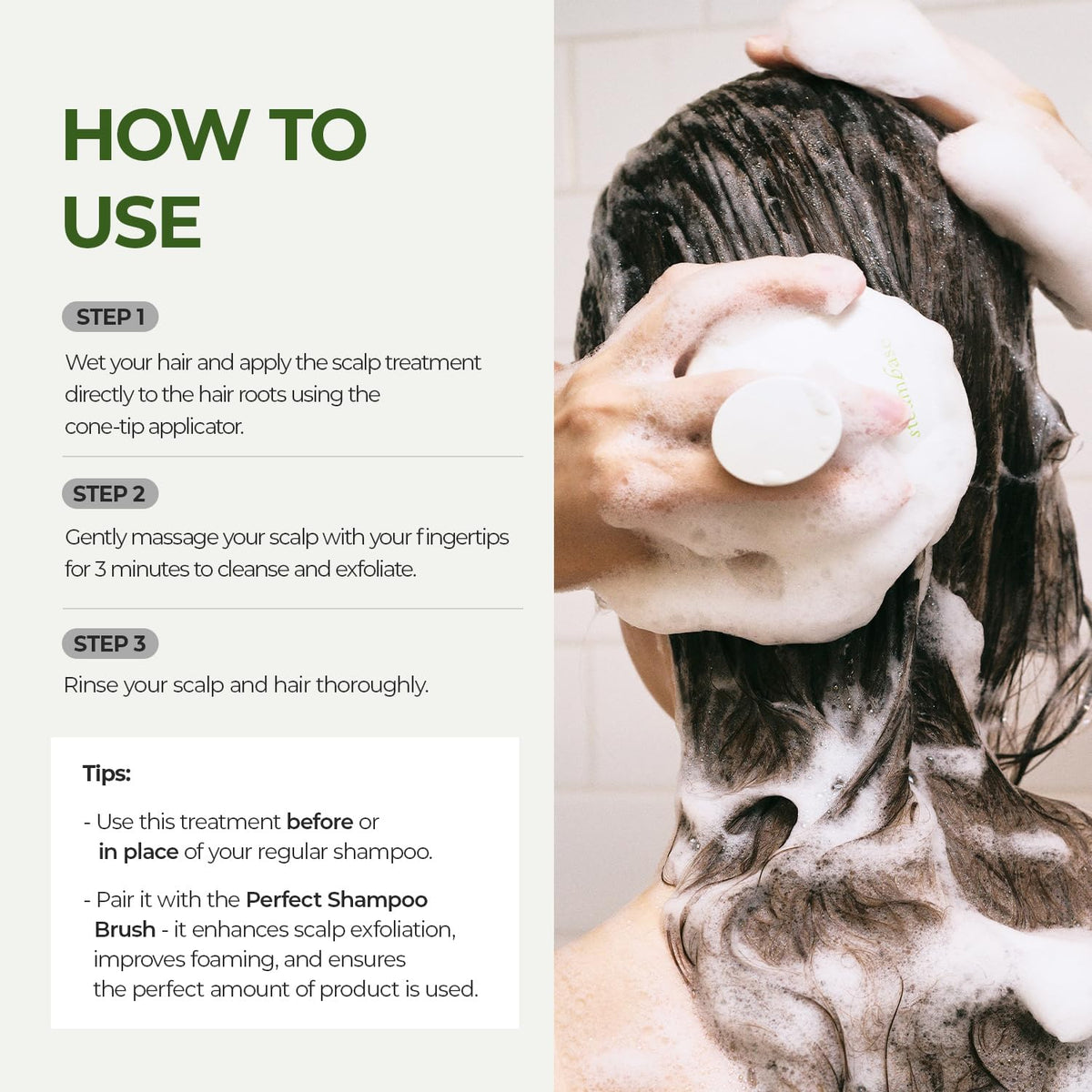 STEAMBASE ingredient label detail showing tea tree and BHA content