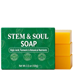 Stem and Soul front packaging of turmeric lemon soap showing label and benefits