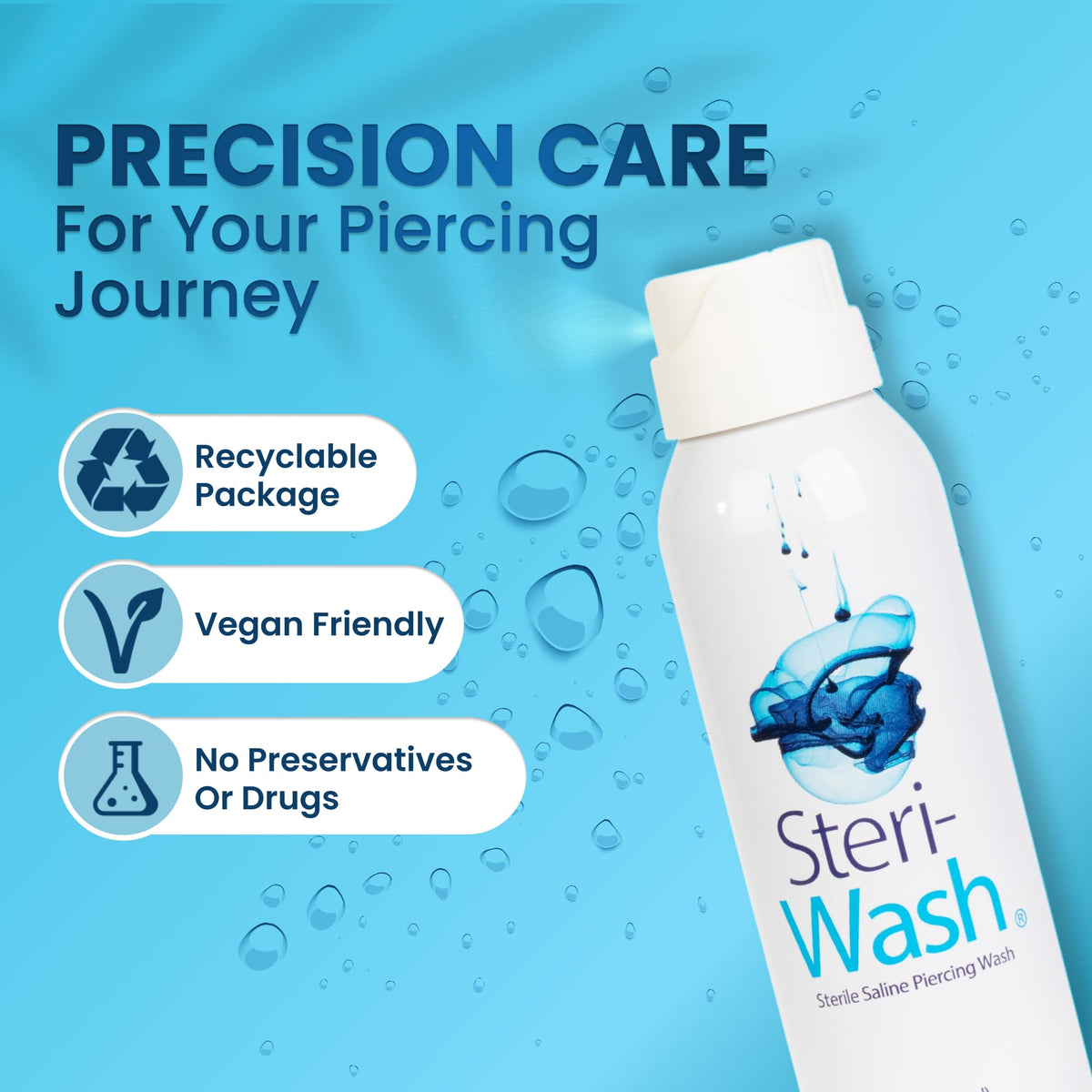 STERI - WASH held in hand to show compact 8 oz size convenience