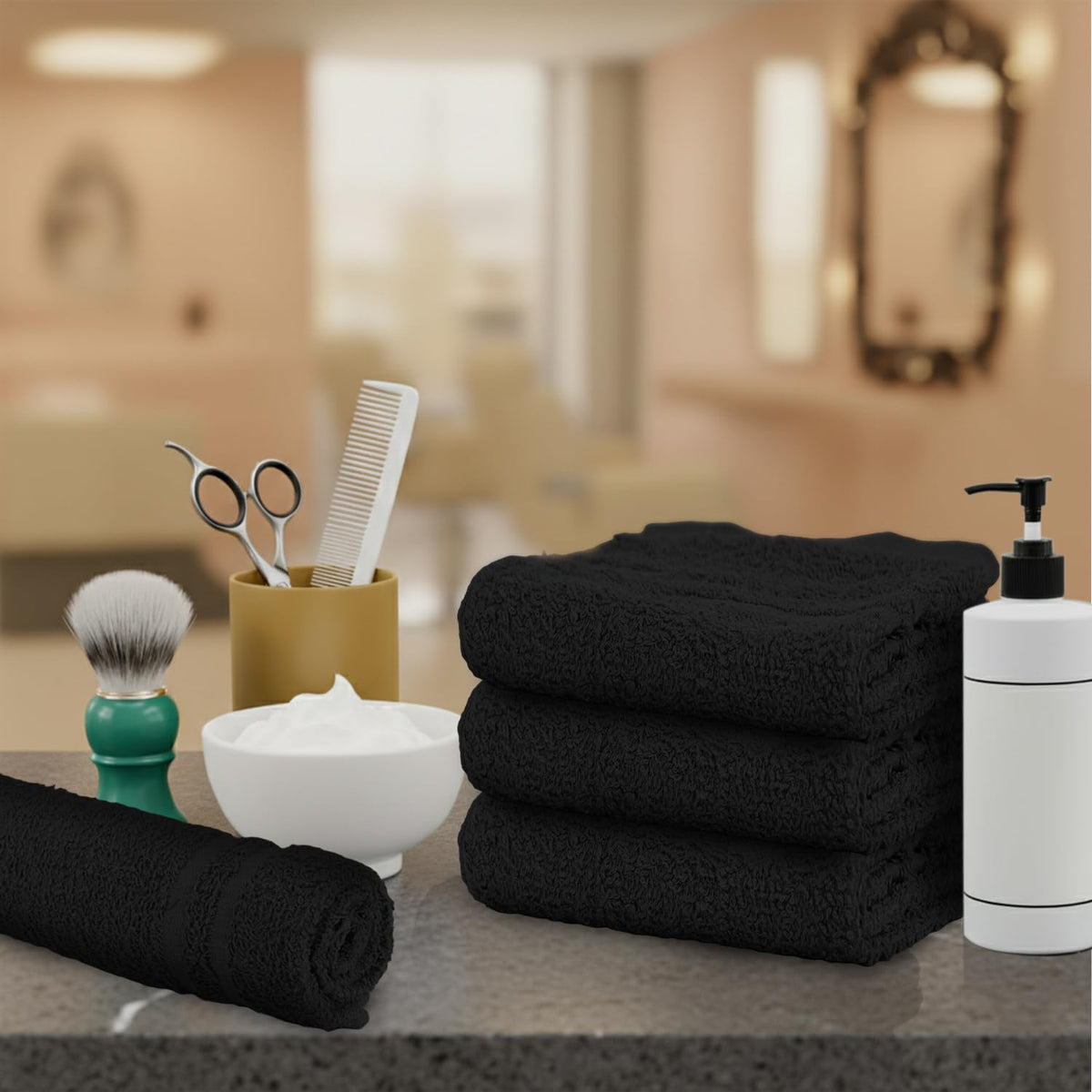 STF Linen towel used to dry hair showing softness and quick-dry benefit