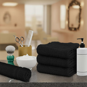 STF Linen towel used to dry hair showing softness and quick-dry benefit