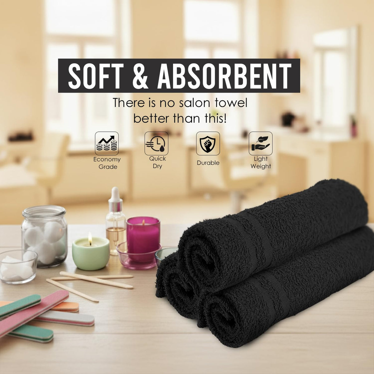 STF Linen stacked towels on shelf showing organized storage and value benefit