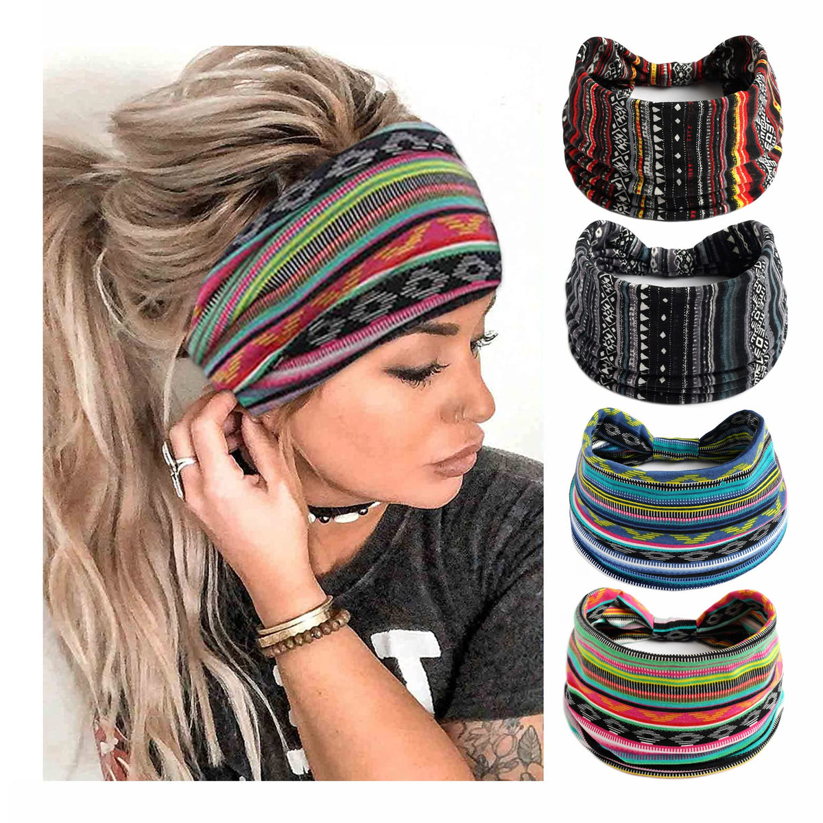 STGDAK four headbands front view showing colors and patterns for outfit variety