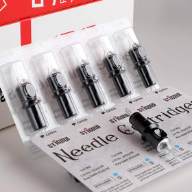 STIGMA cartridge attached to a tattoo machine demonstrating easy compatibility