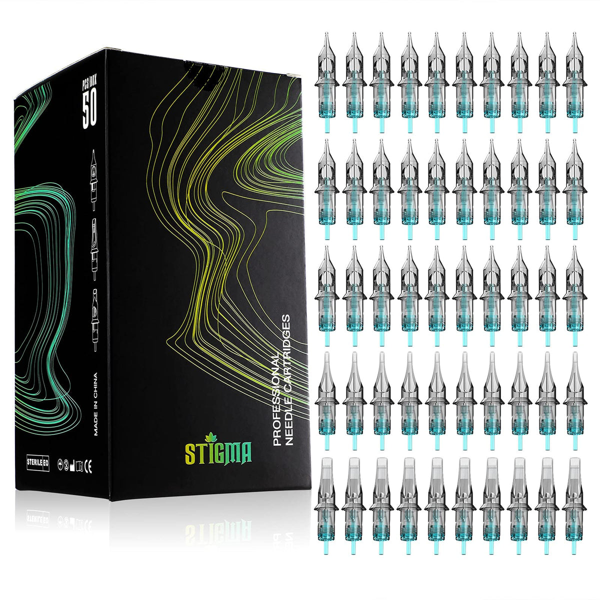 STIGMA front packaging showing aquamarine cartridges and kit clarity benefit