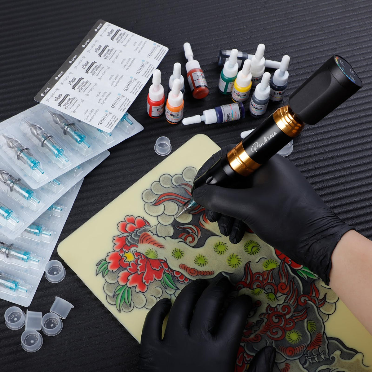 STIGMA ten-color ink set laid out for practice and color blending