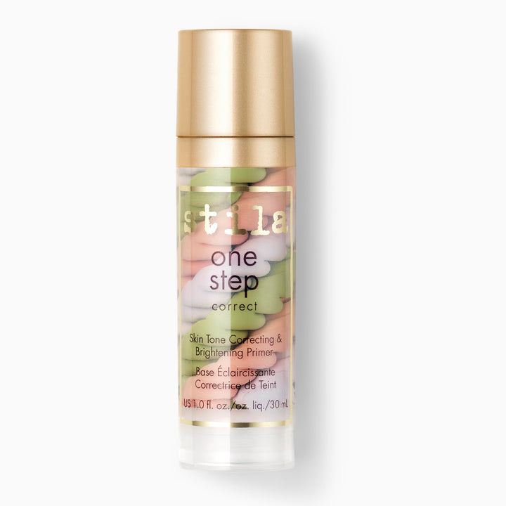 stila front packaging of One Step color corrector showing sleek bottle and label benefits