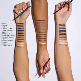 stila gel pencil swatches on arm showing intense, buildable color payoff