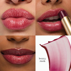 stila close-up on lips wearing Berry Rush showing sheer color and glossy finish