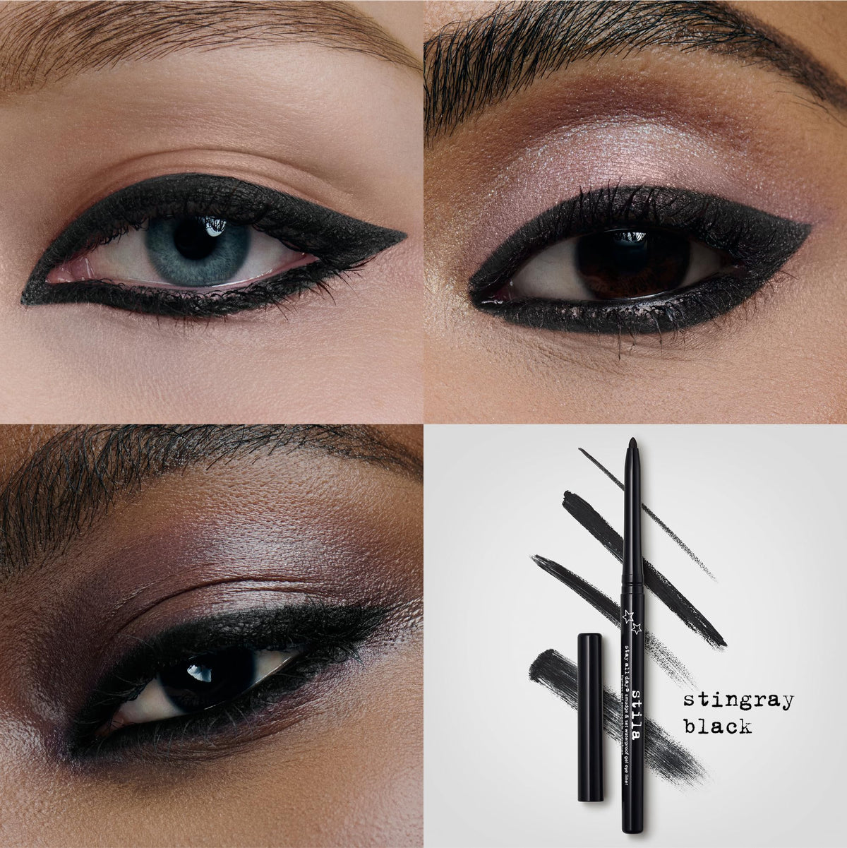 stila liner applied on upper lashline for precise definition and wear