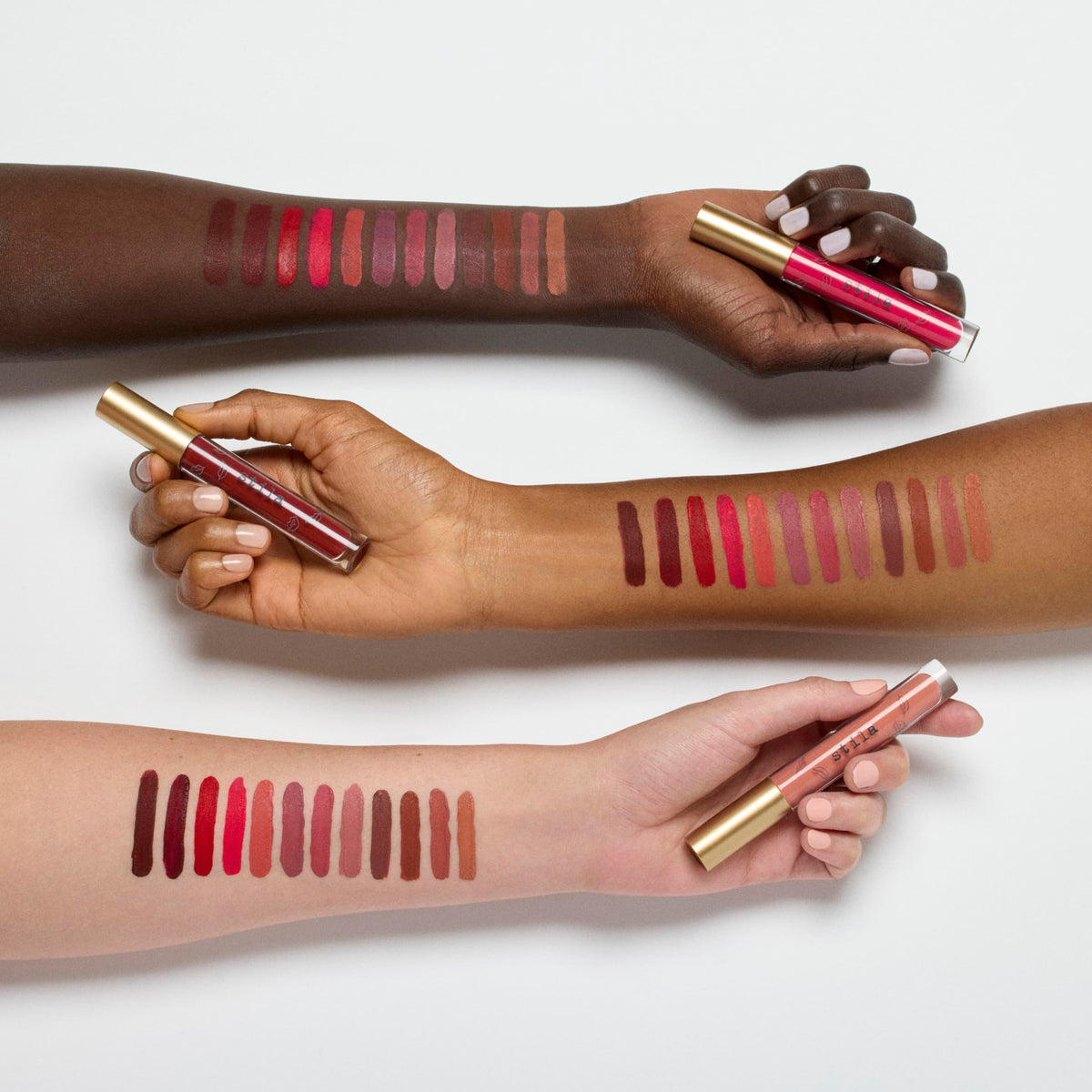 stila Patina swatch on arm demonstrating true pigment and lasting coverage