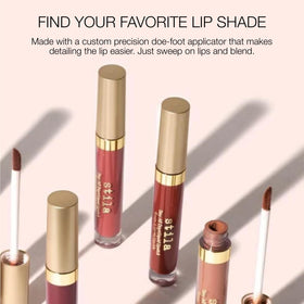 stila lipstick applied on model offering wearable metallic color boost