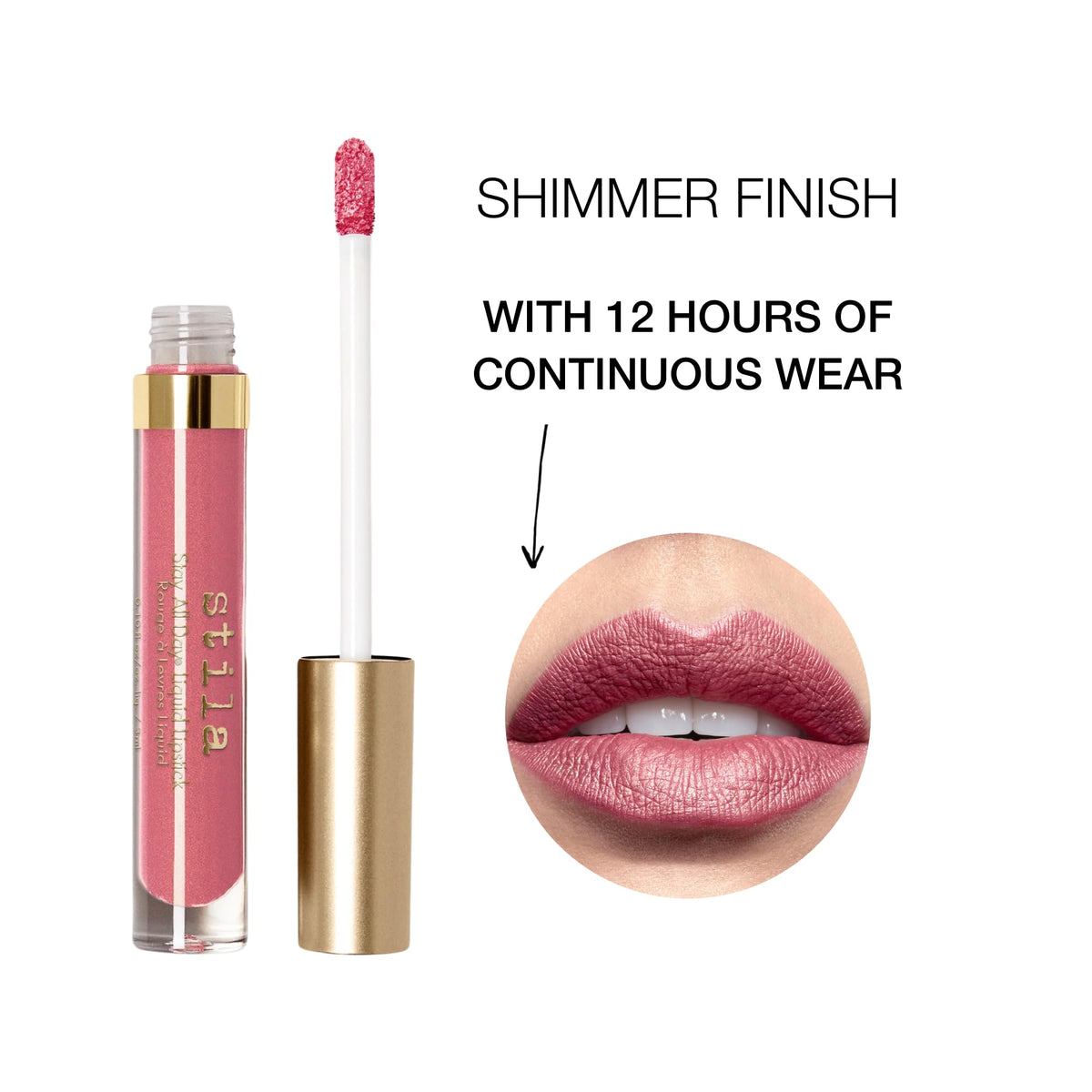 stila lip swatch close-up displaying rich shimmer and comfortable finish
