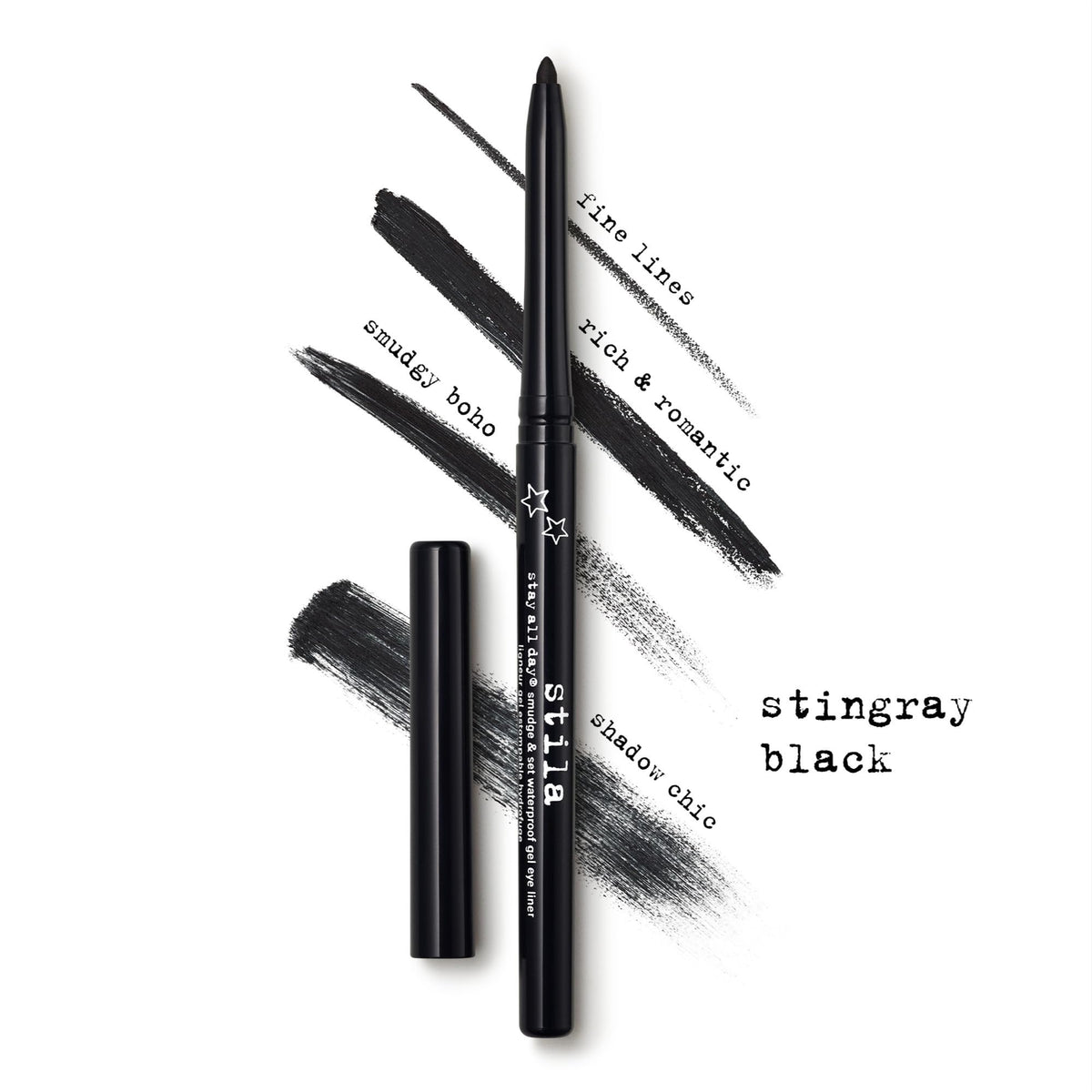 stila swatch on arm showcasing intense one-swipe payoff and shade range