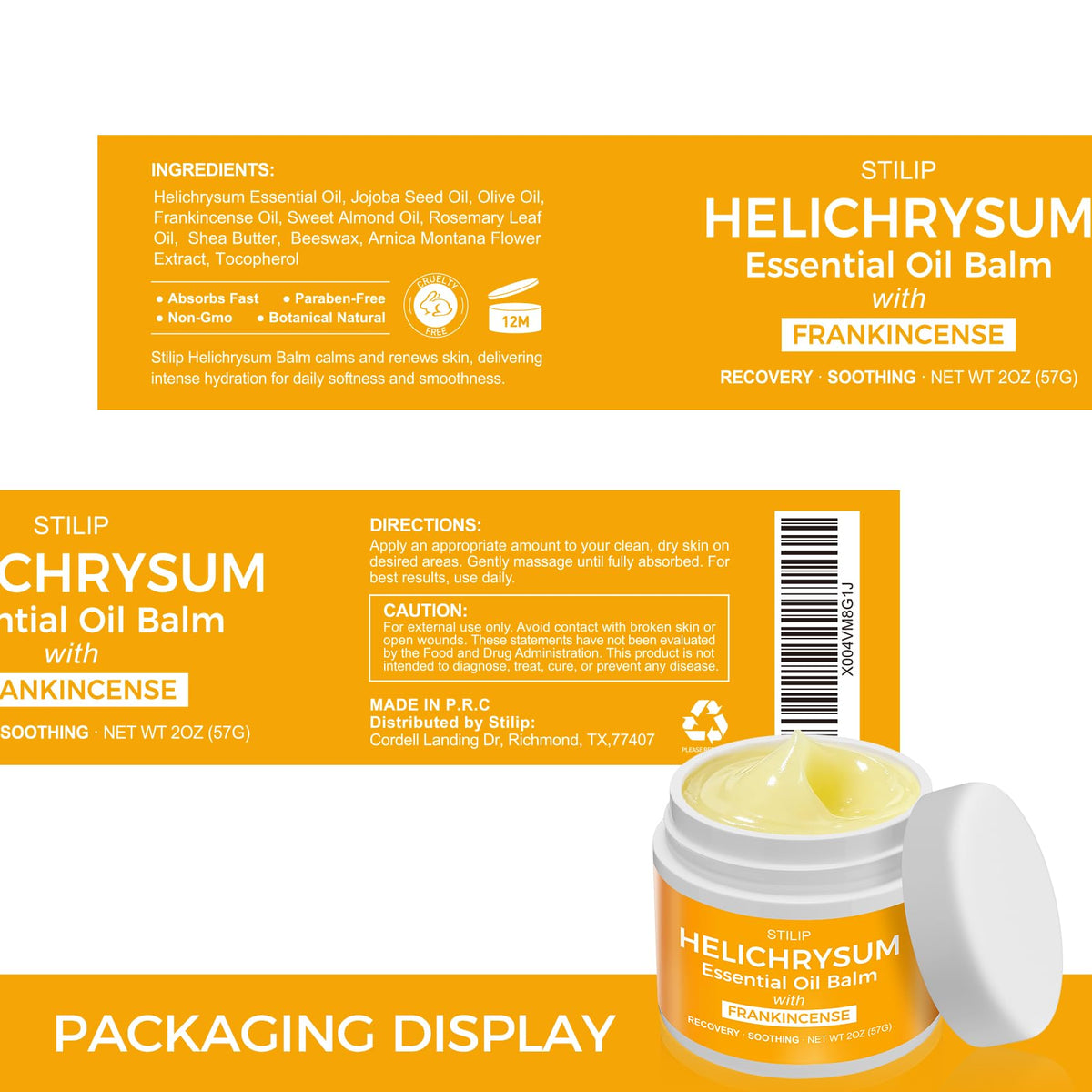 STILIP label closeup highlighting botanical ingredients and benefits