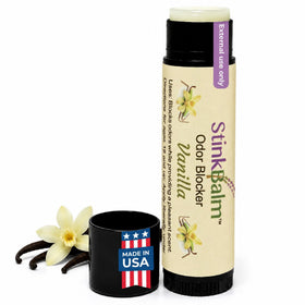 StinkBalm vanilla front tube showing compact portable balm for on-the-go comfort