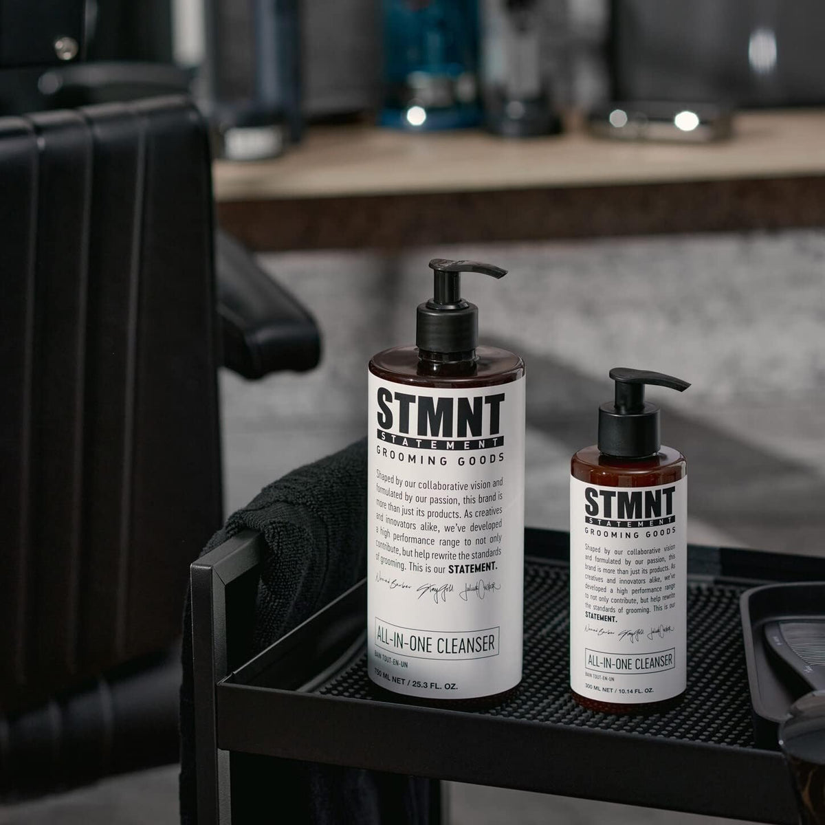 STMNT applied to beard illustrating easy spread and effective cleansing for facial hair