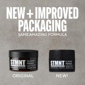 STMNT pomade on palms being spread for smooth application benefit