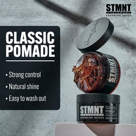STMNT open jar close-up showing creamy pomade texture for easy pickup