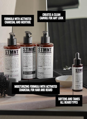 STMNT conditioner on bathroom shelf in lifestyle scene for routine appeal