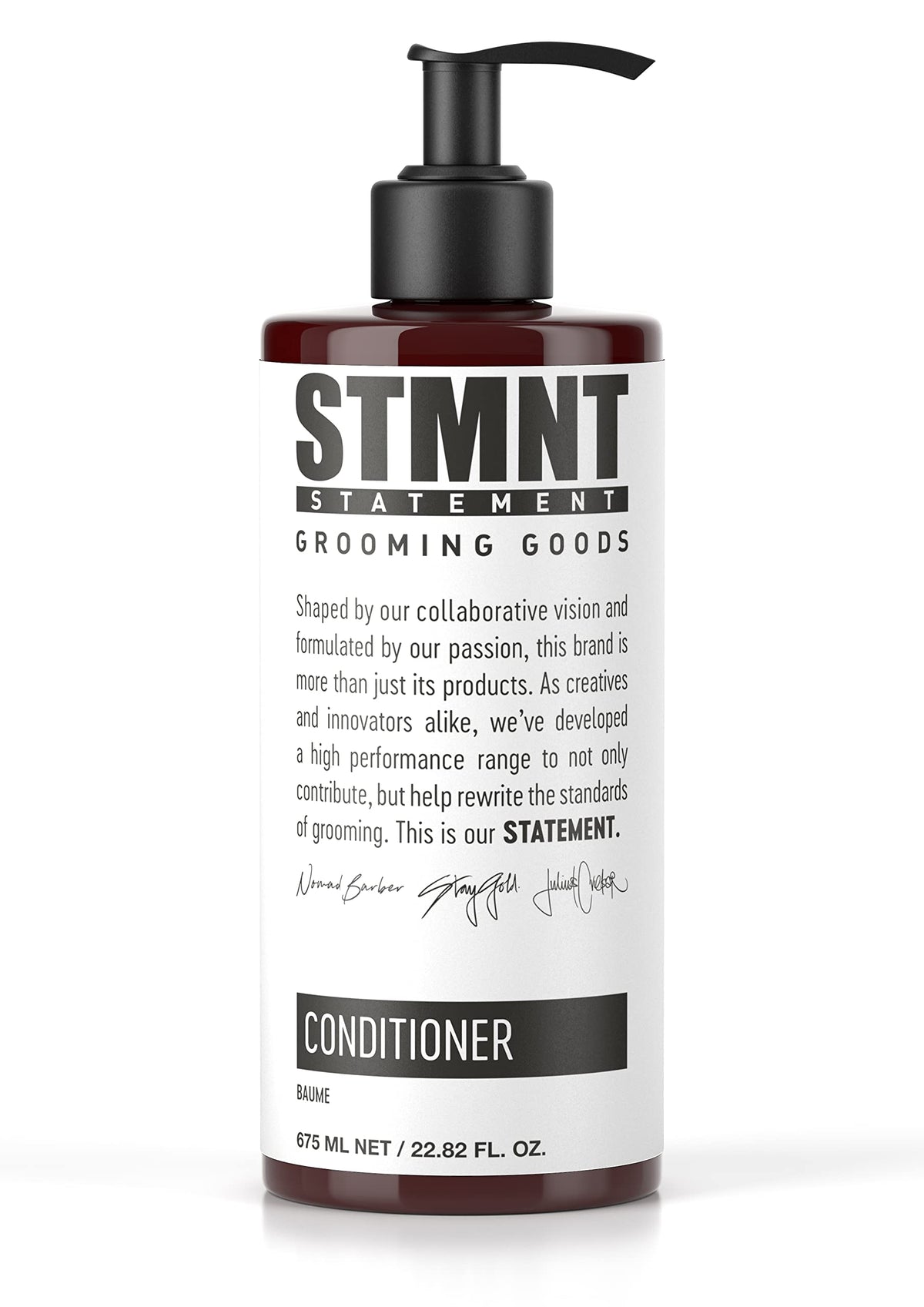 STMNT conditioner front packaging showing bottle and clear branding for easy identification