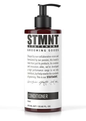 STMNT conditioner front packaging showing bottle and clear branding for easy identification