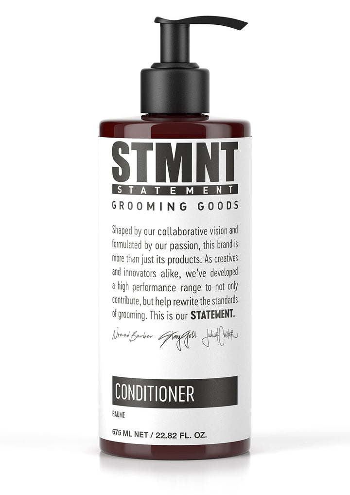 STMNT conditioner front packaging showing bottle and clear branding for easy identification