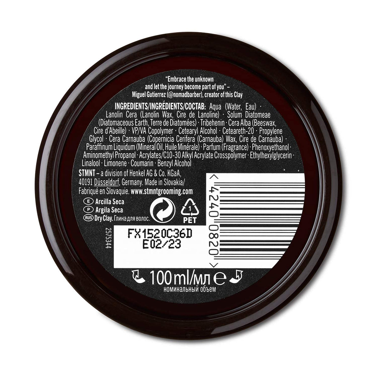 STMNT dry clay on bathroom shelf lifestyle scene highlighting premium grooming scent