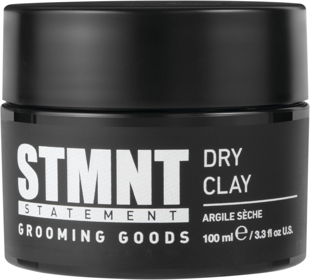 STMNT dry clay front packaging showing jar and label for strong matte hold