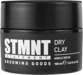STMNT dry clay front packaging showing jar and label for strong matte hold
