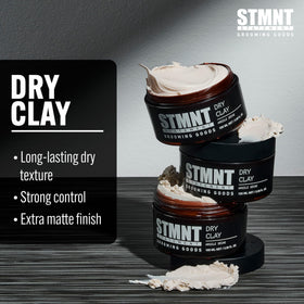 STMNT dry clay texture close-up displaying gritty clay for natural definition